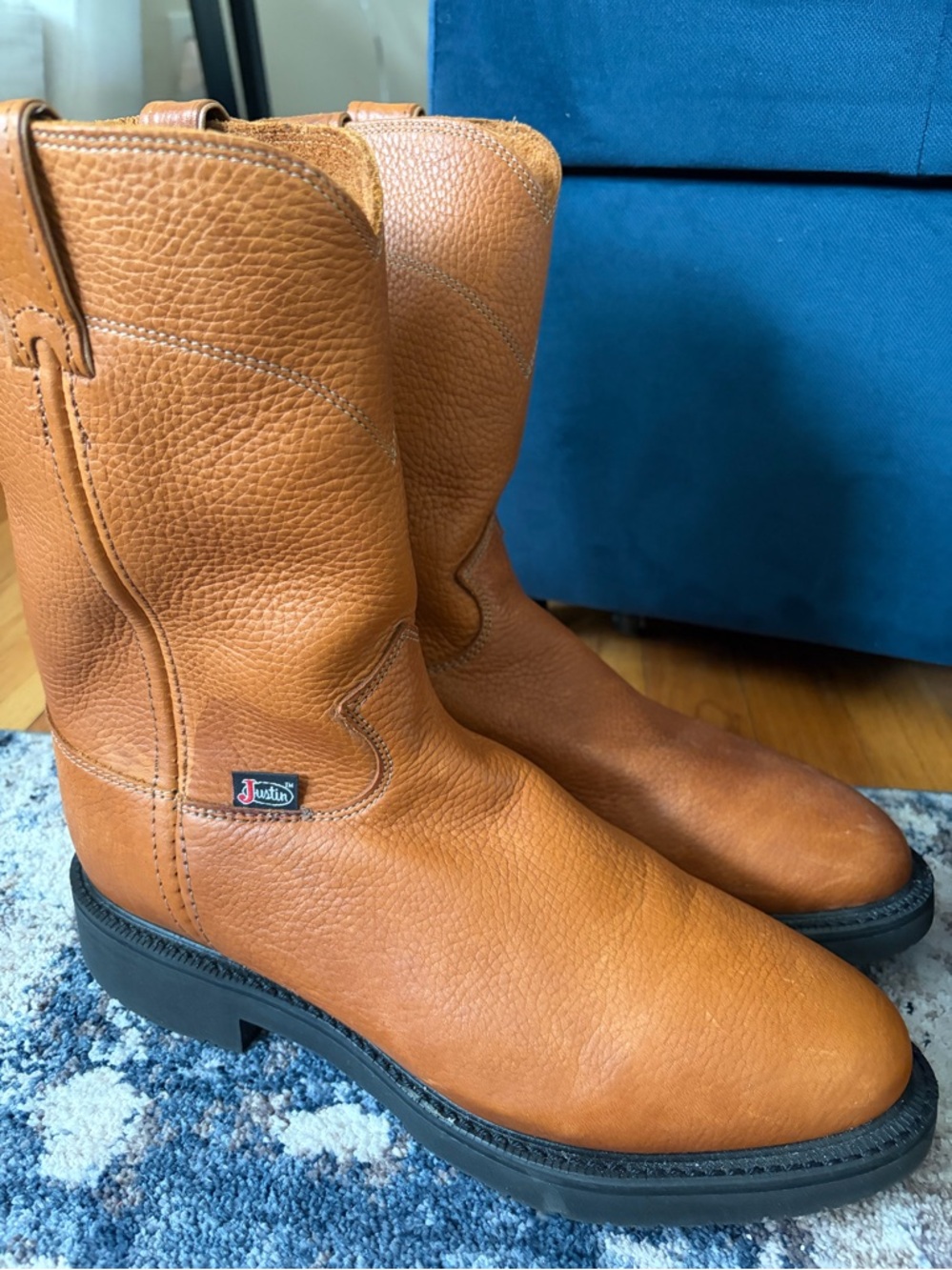 Justin Boots Chestnut Brown Pull-On Western Work Boot - Picture 3 of 4